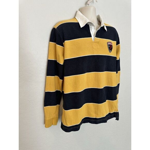 Men's Aeropostale Shirt Navy Yellow Polo Jersey L Y2K‎ Rugby Patch Retro Preppy - Picture 3 of 7